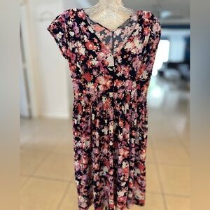 Pink and Purple Ruched Ruffled Sundress with Flutter Cap Sleeves